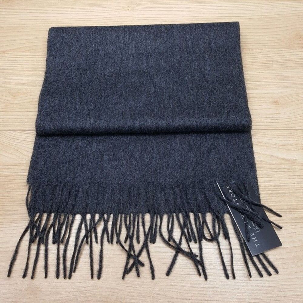 BLOOMINGDALES Mens Store Scarf Dark Grey 100% Cashmere Fringe 64x10.5